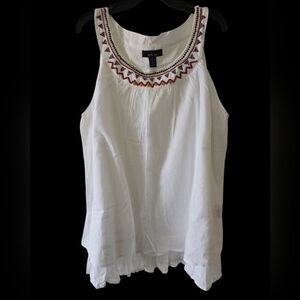 Beaded Timeless Neutral Sequined Cotton Sleeveless White Tank Top XL